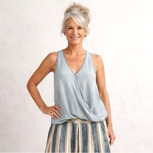 Y2K Boho Relaxed Chambray Criss-Cross Front Top